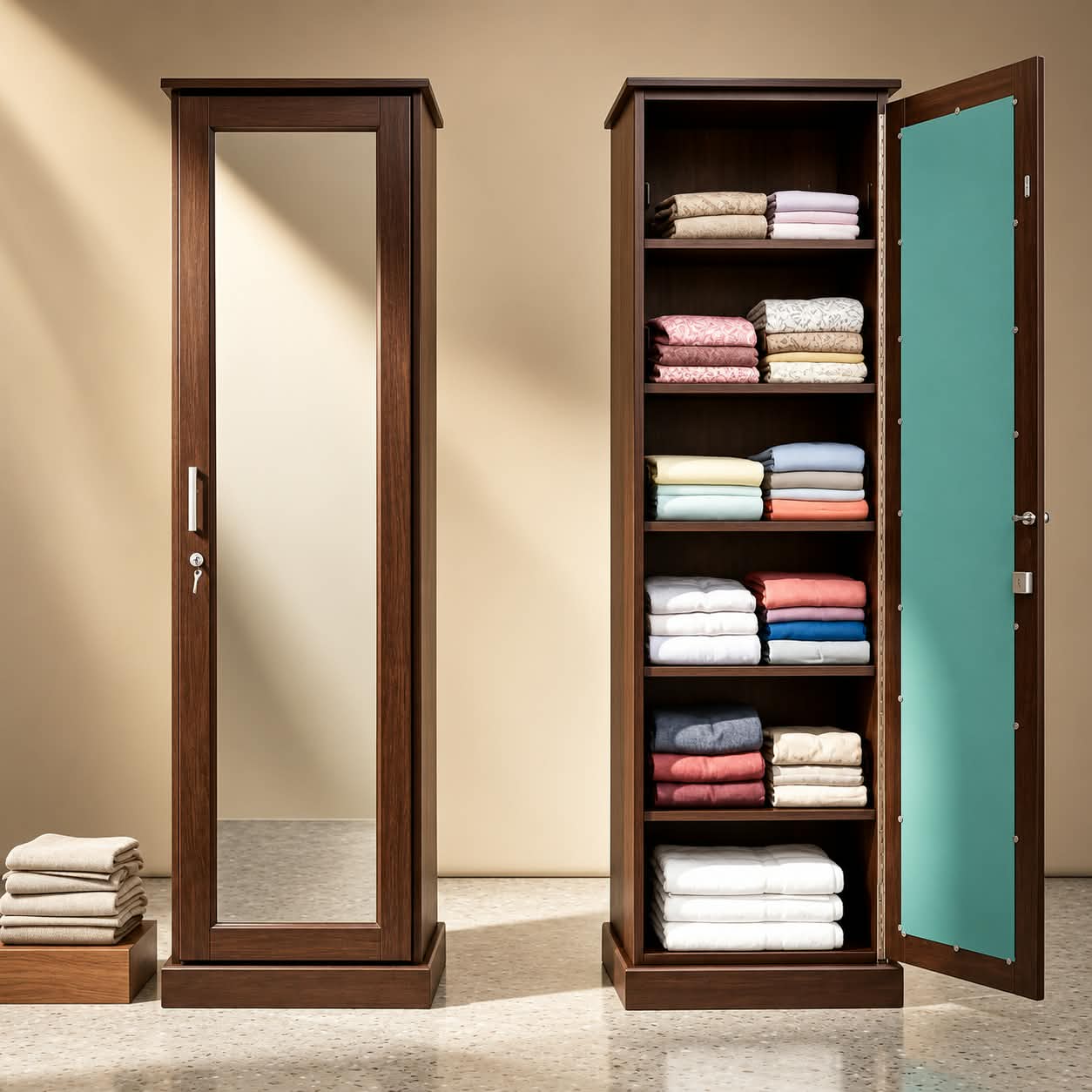 Wooden One Door Almira With Mirror