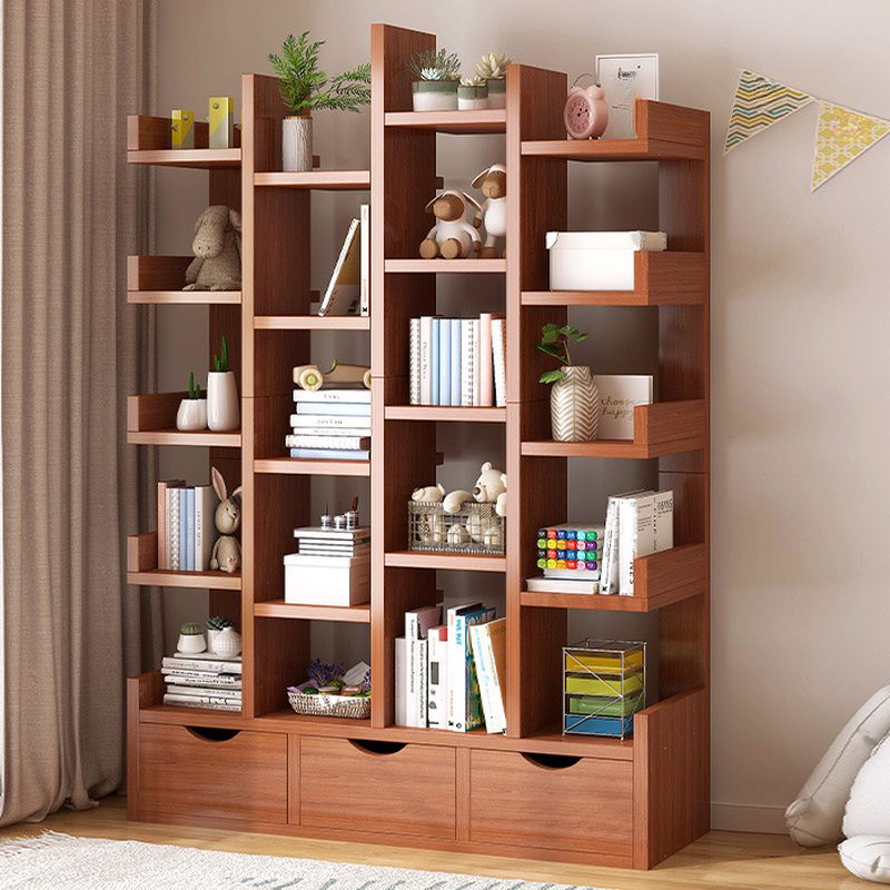 Wooden 4 Row L Shaped Book shelf with Drawer for Office & Home