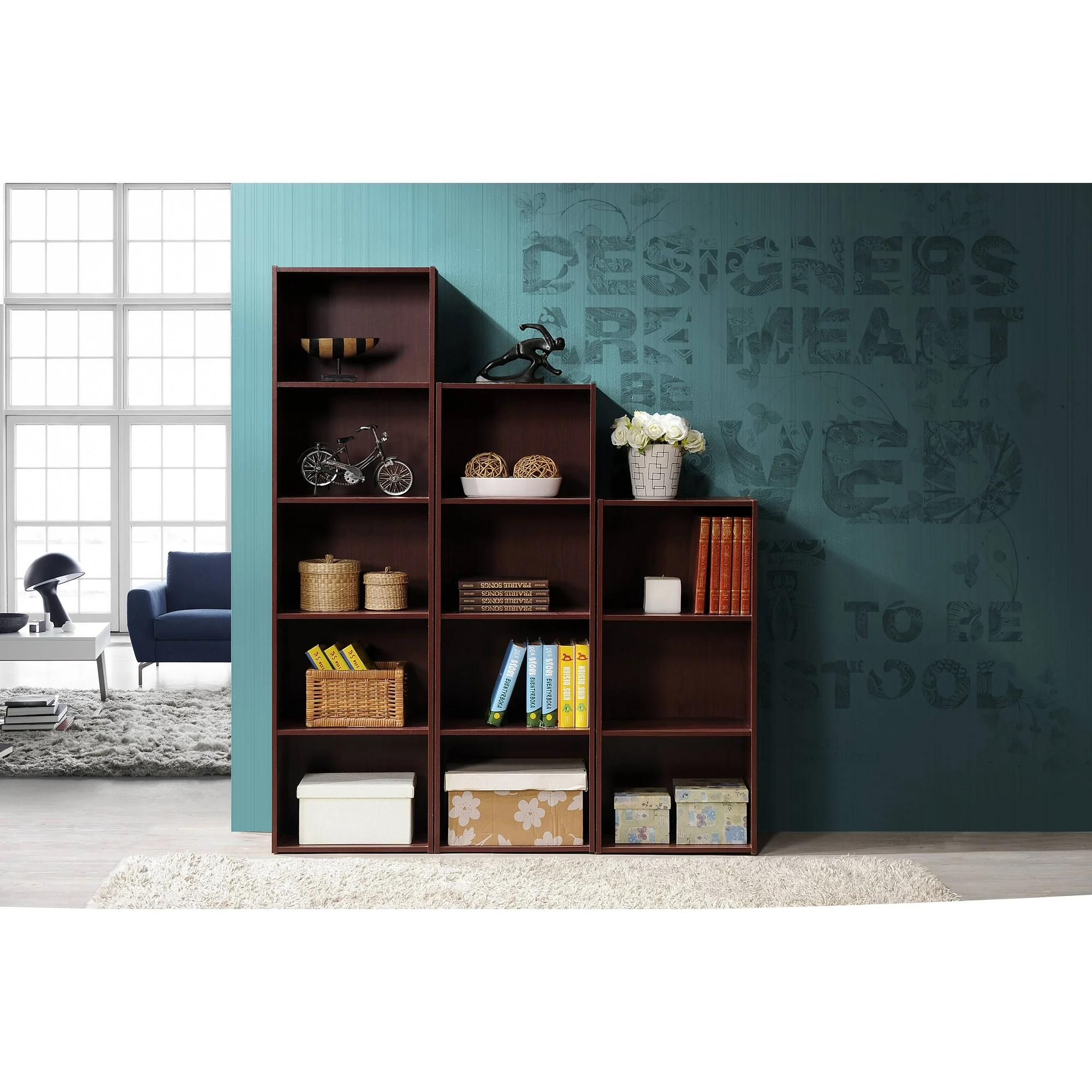 5-Shelf Narrow Bookcase Pure Mehugoni Wooden
