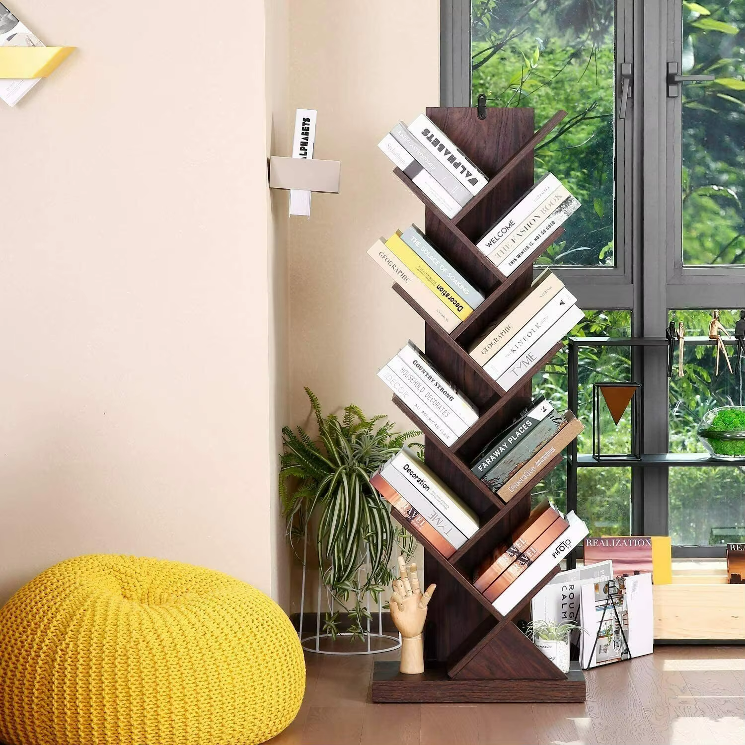 Wooden 9-Tier Tree Shape Book Shelf | Wooden Tree Shape Bookshelf for Office & Home