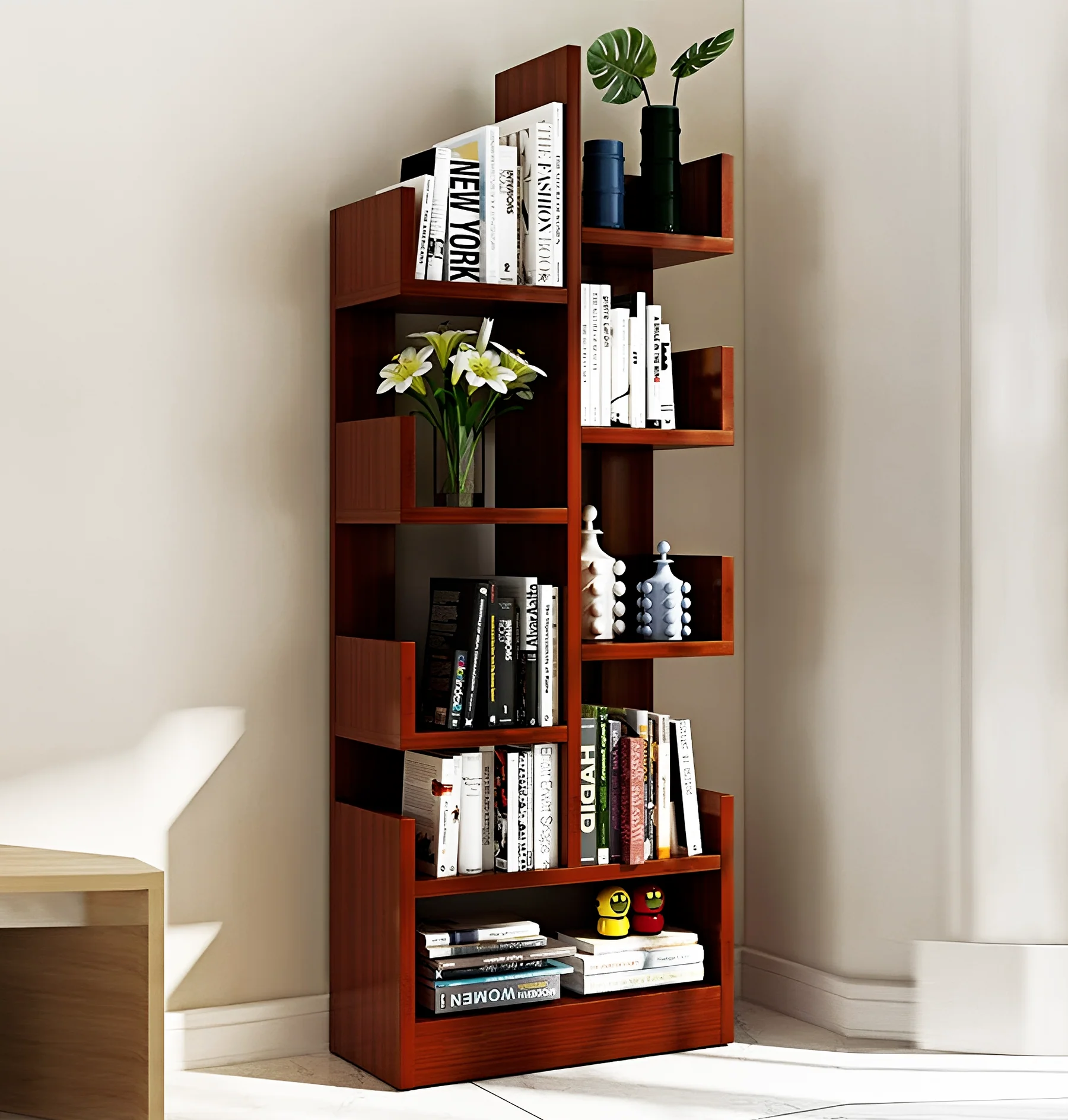 6 Tier L-Shaped Wooden Bookshelf