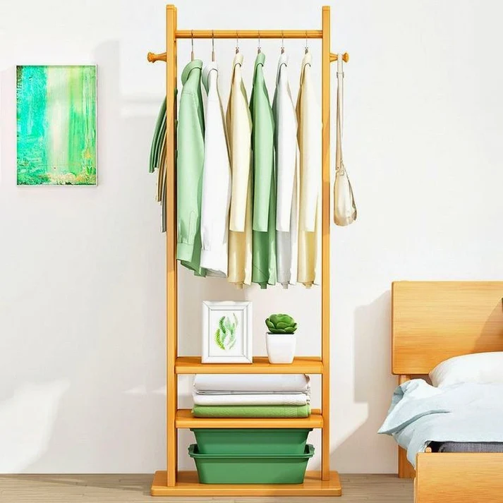 Wooden Multi Layer Alna With 3 Side Hook And 2 Shelf For Bedroom| wooden cloth stand