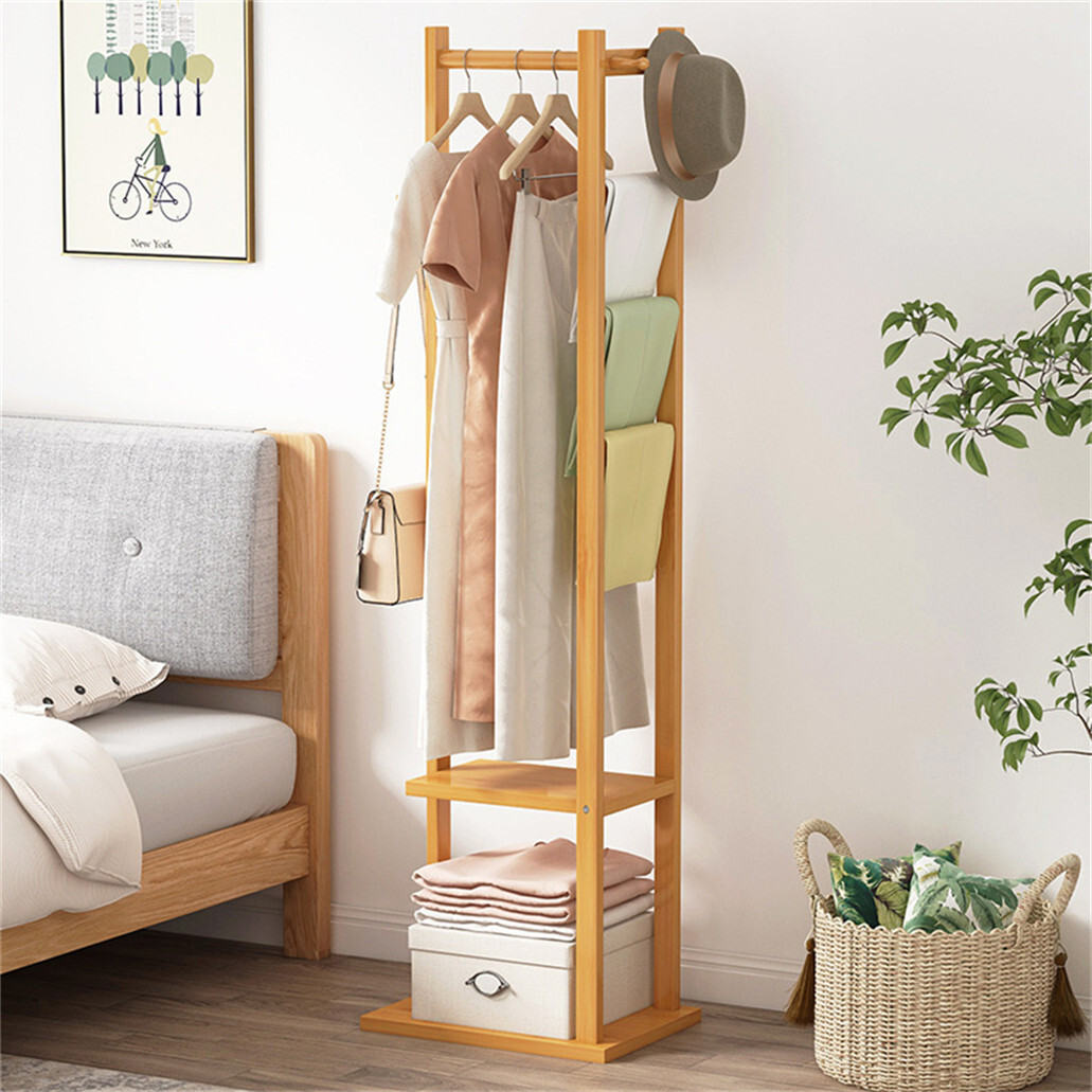 Wooden Multi Layer Alna With 3 Side Hook And 2 Shelf For Bedroom | wooden cloth stand