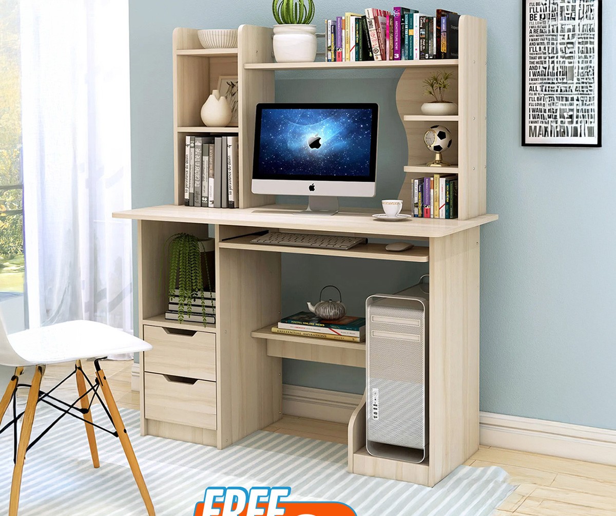 Study And Computer Desk Combined With Bookshelves